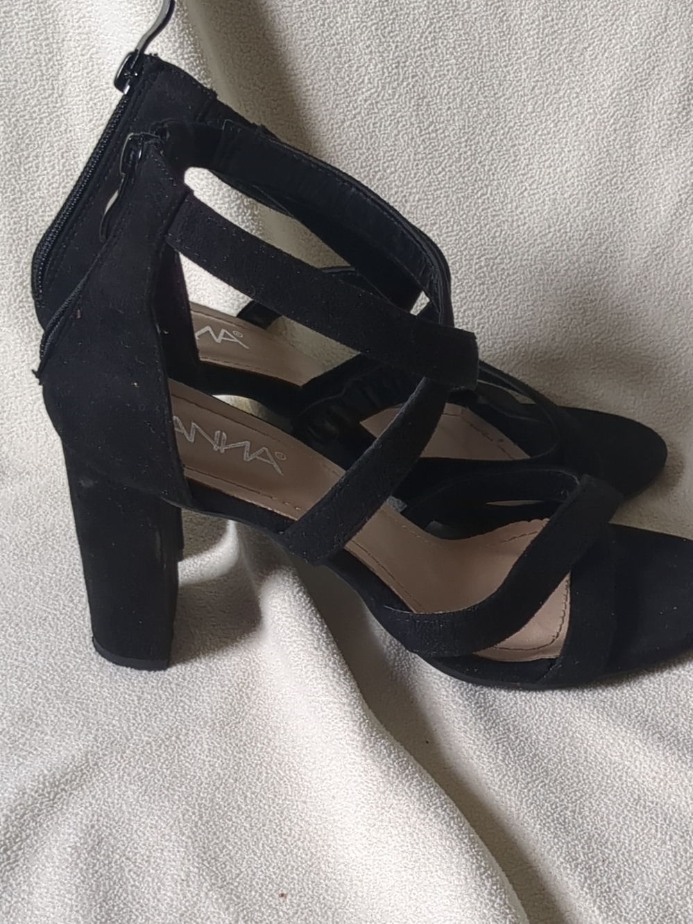 Anna Black Strappy Block Heels